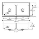Elkay Lustertone Classic Stainless Steel 43" x 22" x 10-1/8" Equal Double Bowl Drop-in Sink