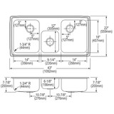 Elkay Lustertone Classic Stainless Steel 43" x 22" x 7-7/8" 3-Hole Triple Bowl Drop-in Sink
