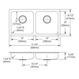 Elkay Lustertone Classic Stainless Steel, 31-3/4" x 16-1/2" x 4-3/8", Equal Double Bowl Undermount ADA Sink