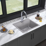Elkay Quartz Classic 25" x 22" x 9-1/2" Single Bowl Drop-in Sink Kit with Filtered Faucet Greystone