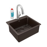 Elkay Quartz Classic 25" x 22" x 9-1/2", Single Bowl Drop-in Sink Kit with Filtered Faucet, Mocha