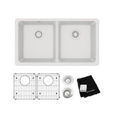Elkay Quartz Classic 33" x 18-1/2" x 9-1/2" Equal Double Bowl Undermount Sink Kit White