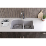 Elkay Quartz Classic 33" x 22" x 10", Offset 60/40 Double Bowl Undermount Sink Kit with Faucet with Aqua Divide, Greystone