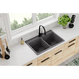 Elkay Quartz Classic 33" x 22" x 9-1/2", Equal Double Bowl Drop-in Sink, Dusk Gray