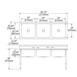 Elkay Rigidbilt Stainless Steel 85-1/2" x 29-3/4" x 12-3/4" Floor Mount Triple Compartment Scullery Sink