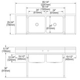 Elkay Rigidbilt Stainless Steel 89-1/4" x 29-3/4" x 12-3/4" Floor Mount Double Compartment Scullery Sink Drainboard