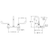 Elkay Scrub/Handwash 8" Centerset Wall Mount Faucet w/4" Gooseneck Spout 6" Wristblade Handles 1/2" Offset Inlet