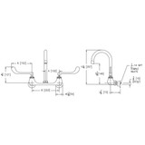 Elkay Scrub/Handwash 8" Centerset Wall Mount Faucet w/5" Gooseneck Spout 6" Wristblade Handles 1/2" Offset Inlet