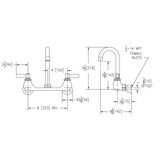 Elkay Scrub/Handwash 8" Centerset Wall Mount Faucet with 4" Gooseneck Spout 2" Lever Handles 1/2" Offset Inlets