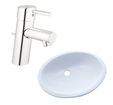 BUNDLE: Toto Rendezvous Oval Undermount Bathroom Sink in White with Grohe Concetto S-Size Single Handle Faucet in Chrome