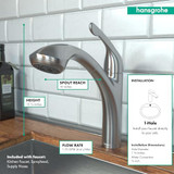 Hansgrohe 04076860 Allegro E Kitchen Faucet, 2-Spray Pull-Out, 1.75 GPM in Steel Optic