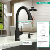 Hansgrohe 04215670 Talis C High Arc Kitchen Faucet, 2-Spray Pull-Down, 1.75 GPM in Matte Black