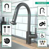 Hansgrohe 04286340 Talis S2 Prep Kitchen Faucet, 2-Spray Pull-Down, 1.75 GPM in Brushed Black Chrome