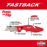 Milwaukee 48-22-1901 Fastback Press and Flip Utility Knife with Belt Clip and Onboard Wire Stripping