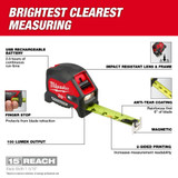 Milwaukee 48-22-0428 25ft Compact Wide Blade Magnetic Tape Measure with Rechargeable 100 Lumen Light