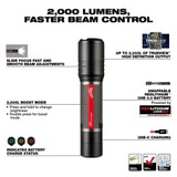 Milwaukee 2162-21 Red Lithium USB 2000L Slide Focus Flashlight