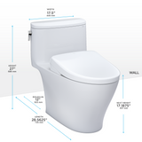 Toto Nexus 1G One Piece Elongated Universal Height Toilet with CEFIONTECT 1.0 GPF with Contemporary Washlet+ Auto Flush S7 Bidet Seat in Cotton White