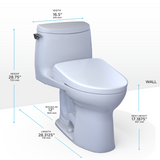 Toto UltraMax II 1G One Piece Elongated Universal Height Toilet with CEFIONTECT 1.0 GPF with Contemporary Washlet+ Auto Flush S7 Bidet Seat in Cotton White