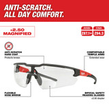 Milwaukee 48-73-2207 Safety Glasses - +2.50 Magnified Clear Anti-Scratch Lenses (Polybag)