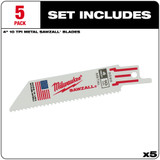 Milwaukee SAWZALL 4 inch, 10TPI Standard Metal Blade - 5 Pack - 48-00-5090