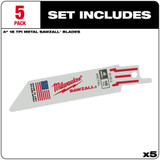 Milwaukee 48-00-5183 4 in. 18 TPI Thin Kerf SAWZALL Blades 5PK