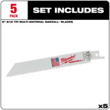 Milwaukee 48-00-5091 6 in. 8/12 TPI SAWZALL Blades 5PK