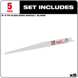 Milwaukee 48-00-5016 9 in. 6 TPI Fleam Ground SAWZALL Blades 5PK