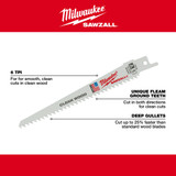 Milwaukee 48-00-5016 9 in. 6 TPI Fleam Ground SAWZALL Blades 5PK