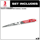 Milwaukee 48-00-5332 9" 3 TPI The AX with Carbide Teeth for Pruning & Clean Wood SAWZALL Blade 3PK
