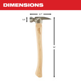Milwaukee 48-22-9419 19oz Milled Face Hickory Wood Framing Hammer