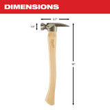 Milwaukee 48-22-9519 19oz Smooth Face Hickory Wood Framing Hammer