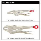 Milwaukee 48-22-3602 2Pc 10 in. Curved Jaw & 6 in. Long Nose TORQUE LOCK Locking Pliers Set