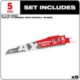 Milwaukee 48-00-5521 The Ax with Carbide Teeth SAWZALL Blade 6 in. 5T 5PK