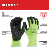 Milwaukee 48-73-8911B 12 Pair High Visibility Cut Level 1 Polyurethane Dipped Gloves - M