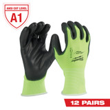 Milwaukee 48-73-8912B 12 Pair High Visibility Cut Level 1 Polyurethane Dipped Gloves - L