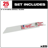 Milwaukee SAWZALL 6 inch, 14TPI Standard Metal Blade - 25 Pack - 48-00-8182