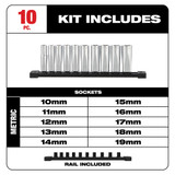 Milwaukee 48-22-9505 10pc 3/8 in. Metric Deep Well Sockets with FOUR FLAT Sides