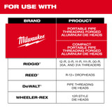 Milwaukee 48-36-1112 2" HIGH SPEED NPT Portable Pipe Threading Dies