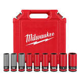 Milwaukee 49-66-7832 Shockwave Impact Duty 1/2 Drive SAE & Metric 9PC Lug Nut Wheel Socket Set