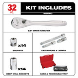 Milwaukee 48-22-9508 3/8 in. Drive 32 pc. Ratchet & Socket Set - Metric