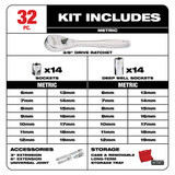 Milwaukee 48-22-9508 3/8 in. Drive 32 pc. Ratchet & Socket Set - Metric