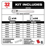 Milwaukee 48-22-9482 3/8 in. 32 Pc. Ratchet and Socket Set in PACKOUT - Metric