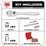 Milwaukee 48-22-9008 3/8 in. Drive 56 pc. Ratchet & Socket Set - SAE & Metric