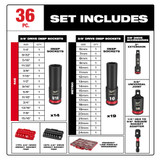 Milwaukee 49-66-6805 Shockwave Impact Duty Socket 3/8" Dr 36PC SAE/MM PACKOUT Set