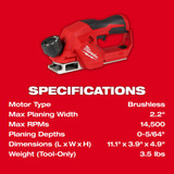 Milwaukee 2524-20 M12 Brushless 2" Planer