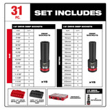 Milwaukee 49-66-6806 Shockwave Impact Duty Socket 1/2" Dr 31PC SAE/MM PACKOUT Set