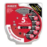 Diablo DCD050ASTH15G 5 in. ROS Hook & Lock Disc Assorted Pack (15-Piece)