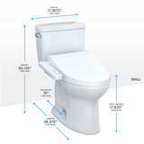 Toto Drake Two Piece Elongated 10 Inch Rough in Tornado Flush Universal Height Toilet Bowl Only with CEFIONTECT 1.6 GPF with Washlet+ C2 Bidet Seat in Cotton White