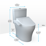 TotoWashlet+ Aquia IV Two-Piece Elongated Dual Flush 1.28 And 0.9 GPF Toilet And Washlet C2 Bidet Seat, Cotton White - MW4463074CEMGN#01