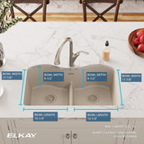 Elkay Quartz Classic 33" x 20" x 9-1/2" Equal Double Bowl Undermount Sink with Aqua Divide Bisque